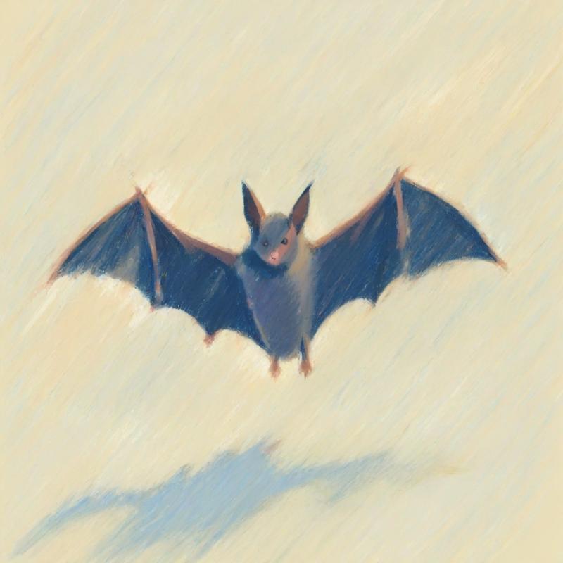 A bat soars through cloudy skies