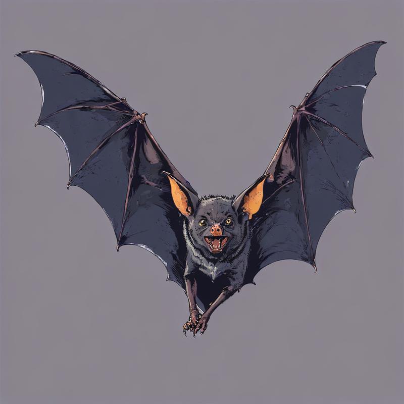 A bat soars with outstretched wings