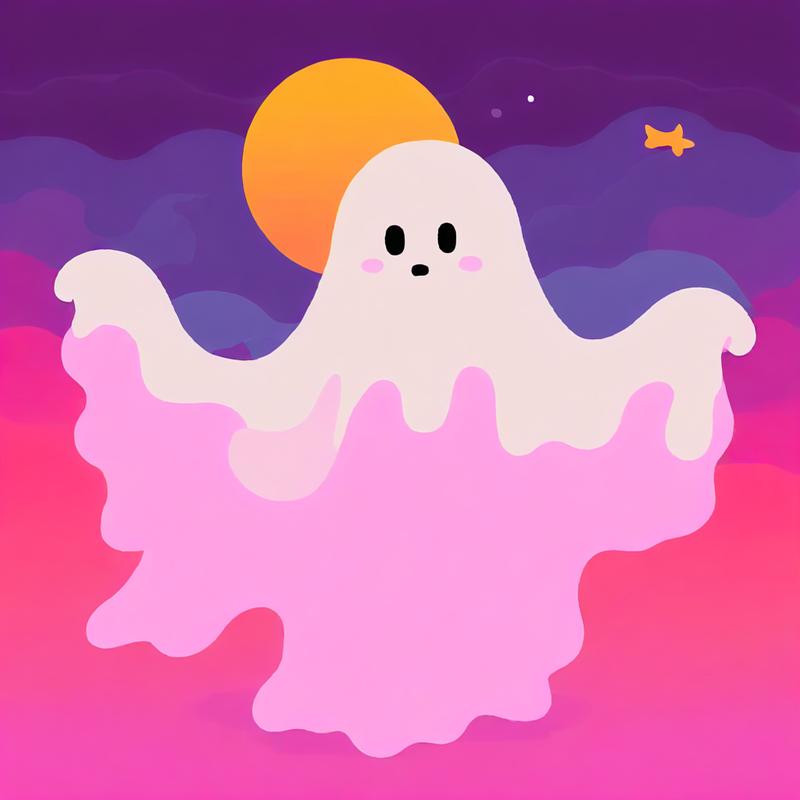 A friendly ghost floats under moonlight