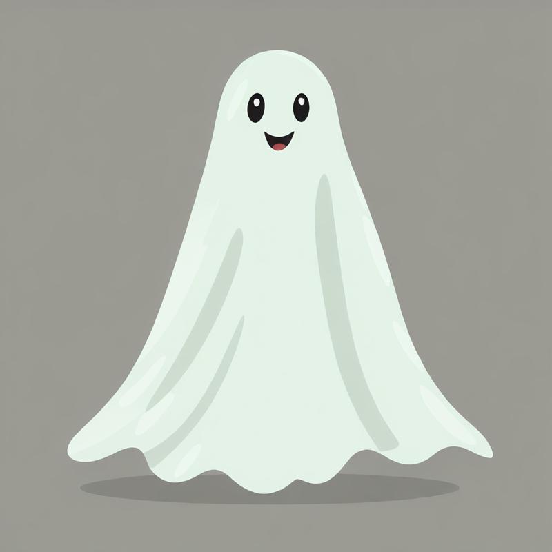 A friendly ghost smiles cheerfully