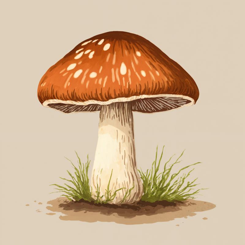 A mushroom emerges from grassy soil