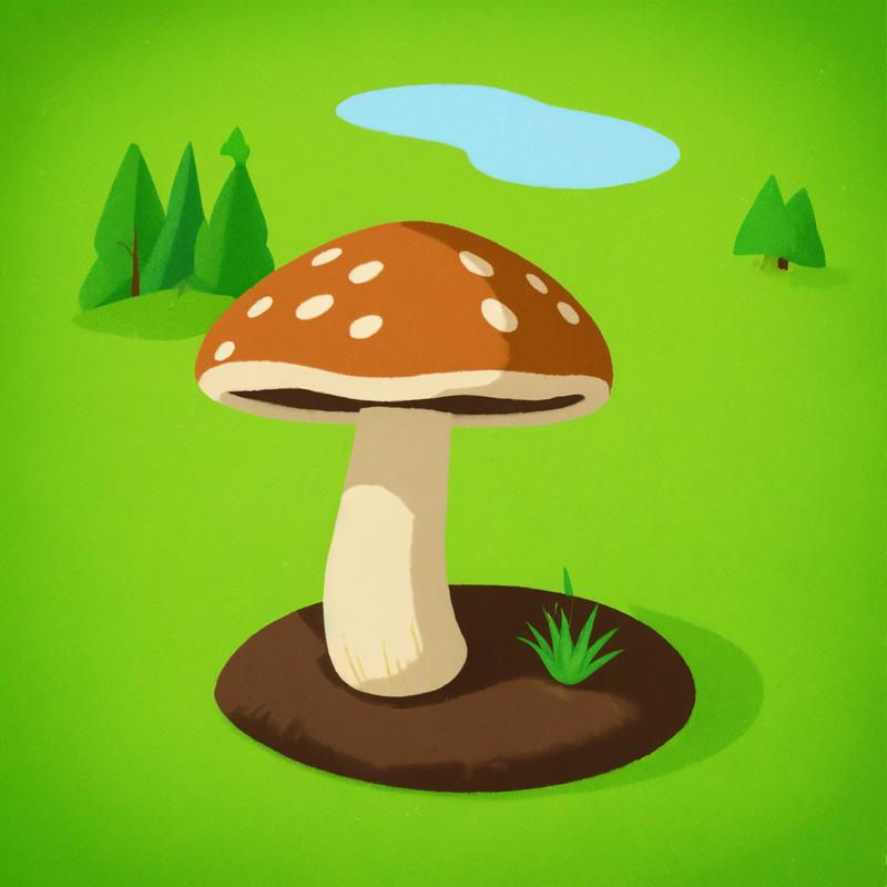 A mushroom grows in a forest clearing