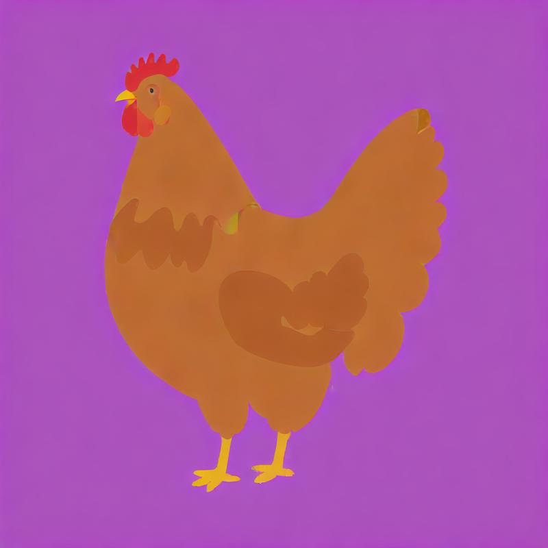 A plump hen struts confidently forward