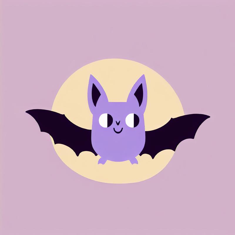 A purple bat soars before the moon