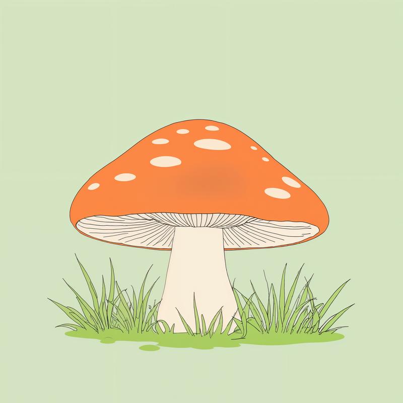 A vibrant mushroom emerges from lush grass