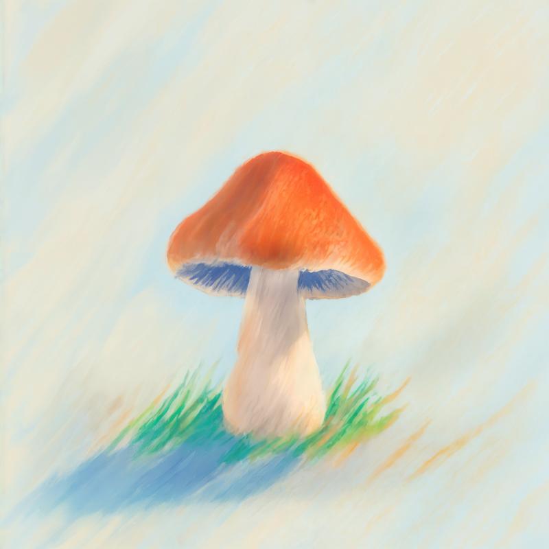 A vibrant mushroom emerges from the earth