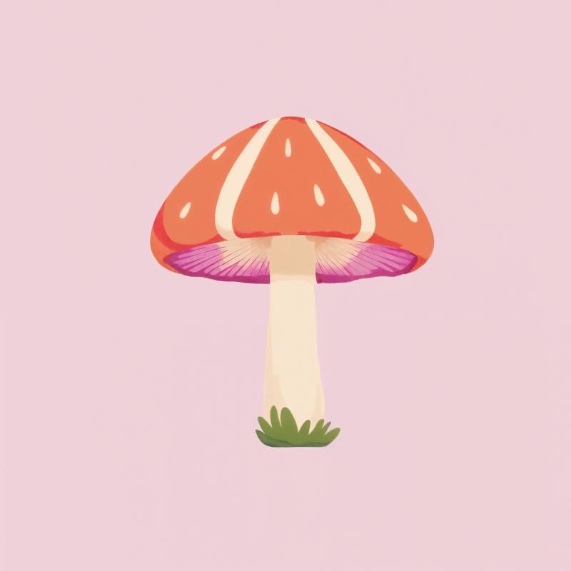 A vibrant mushroom emerges from the ground