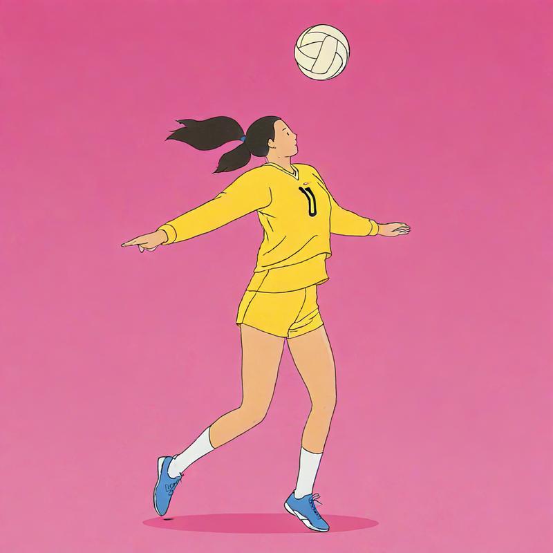 A volleyball player spikes the ball