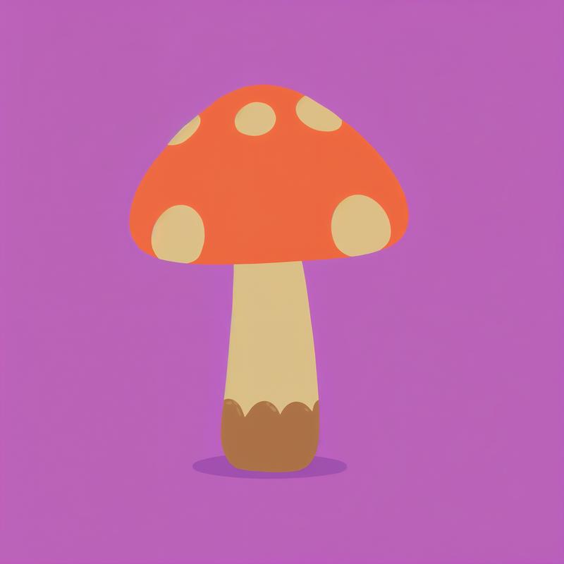 A whimsical mushroom stands out vibrantly