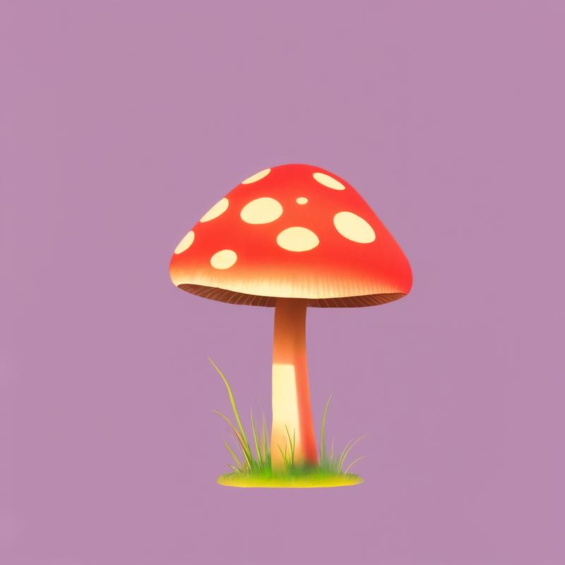 A whimsical toadstool graces a lilac backdrop