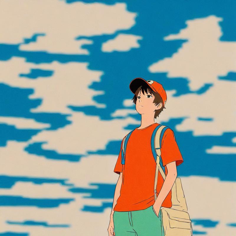 A young boy gazes at the sky