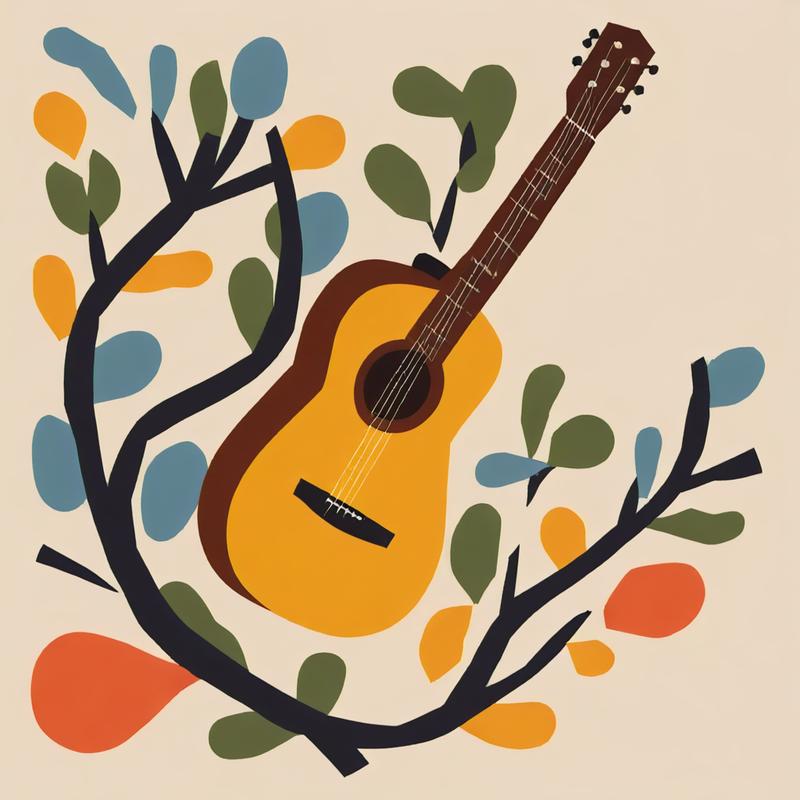 Acoustic guitar blossoms among vibrant branches