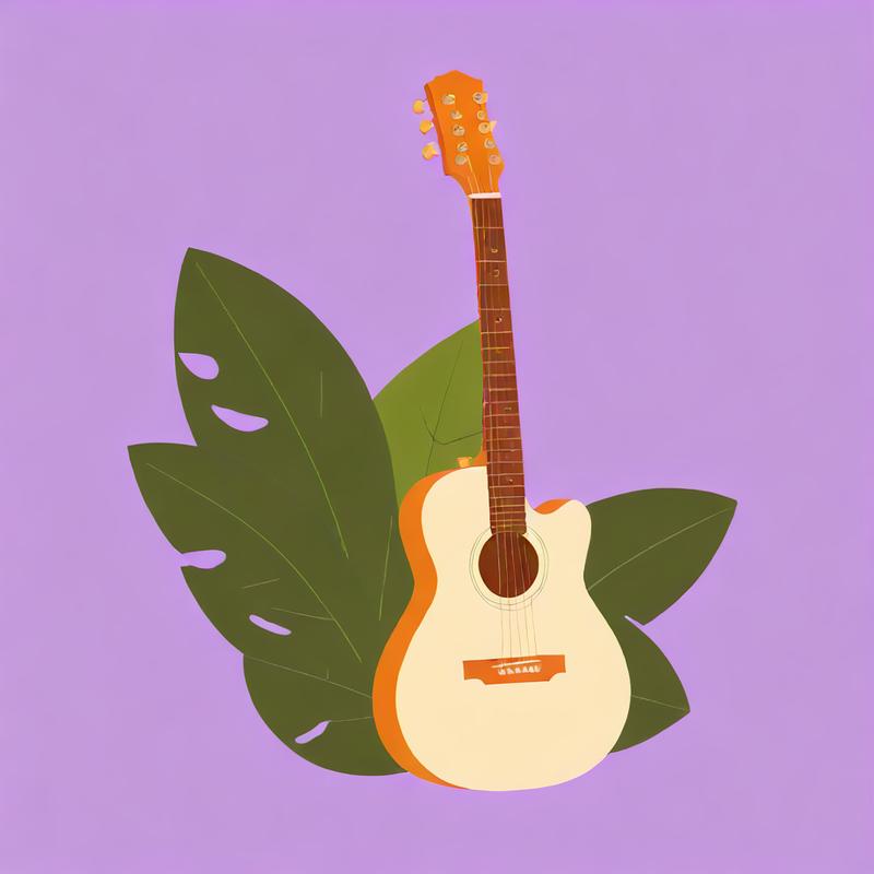 Acoustic guitar nestled among lush foliage