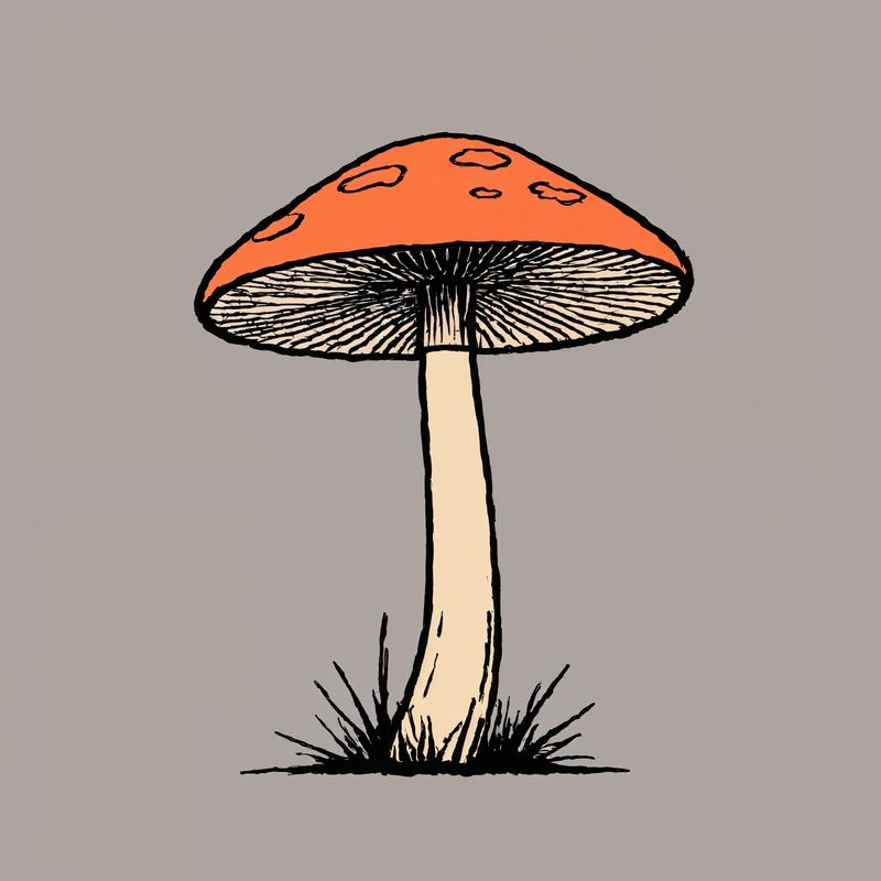 An orange-capped mushroom stands tall