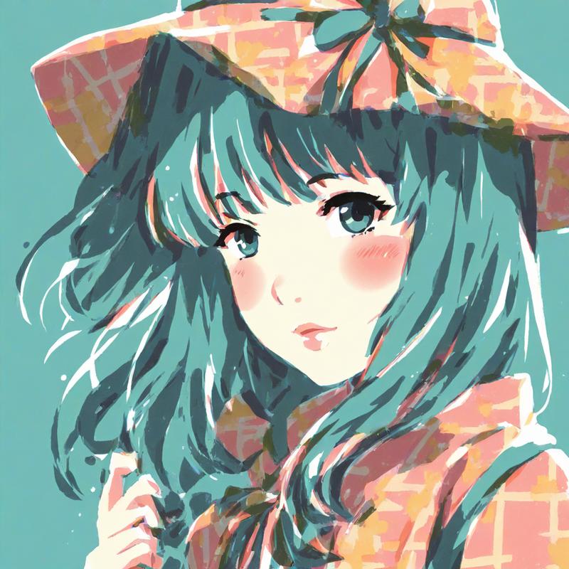 Anime girl with teal hair gazes intently