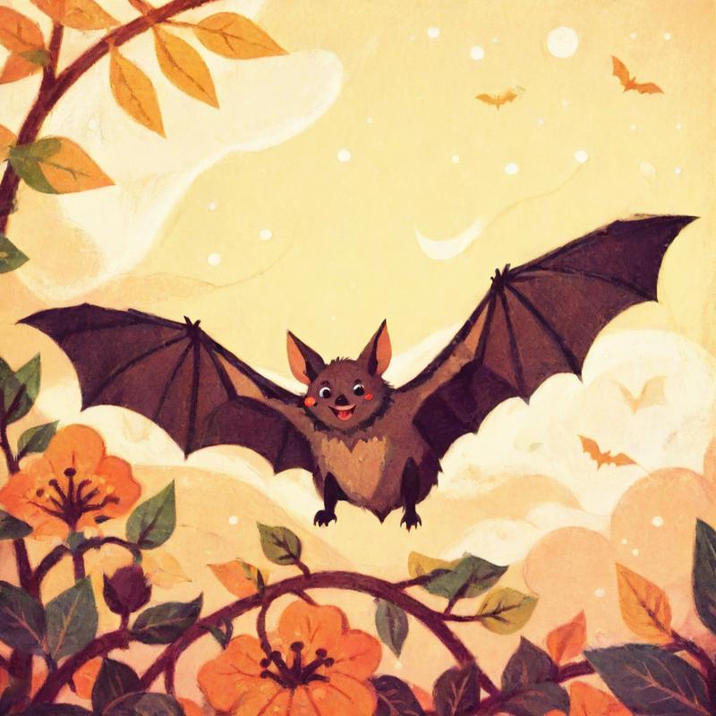 Autumn Bat Soars Among Falling Leaves