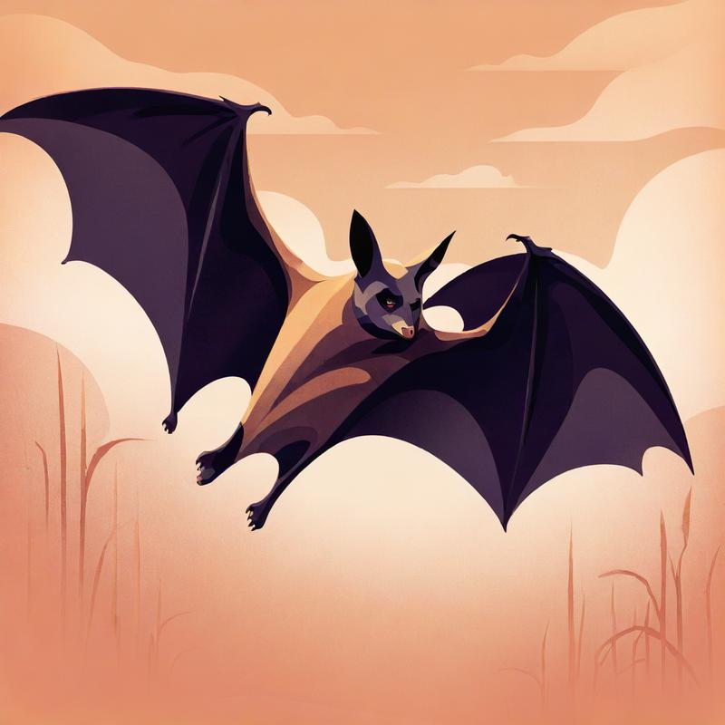 Bat soars through sunset-tinged sky