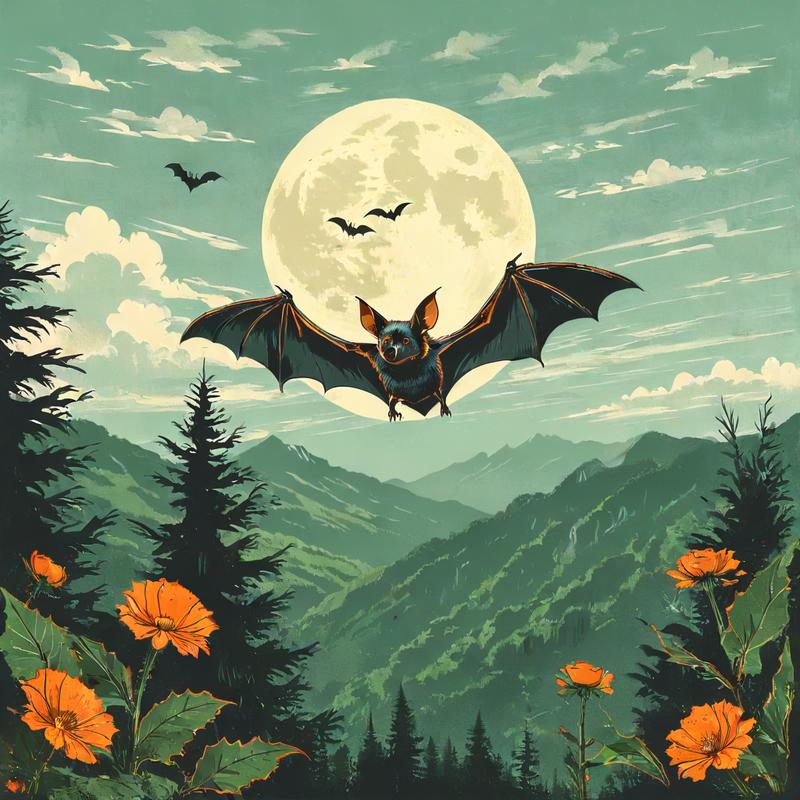 Bats soar under full moon's glow