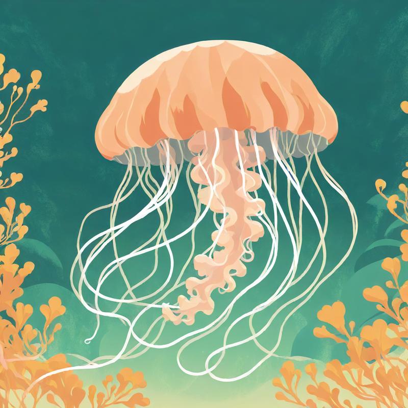 Graceful jellyfish drifts through vibrant coral