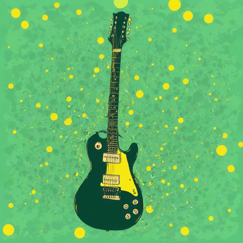 Green Guitar Rocks Amidst Yellow Polka Dots