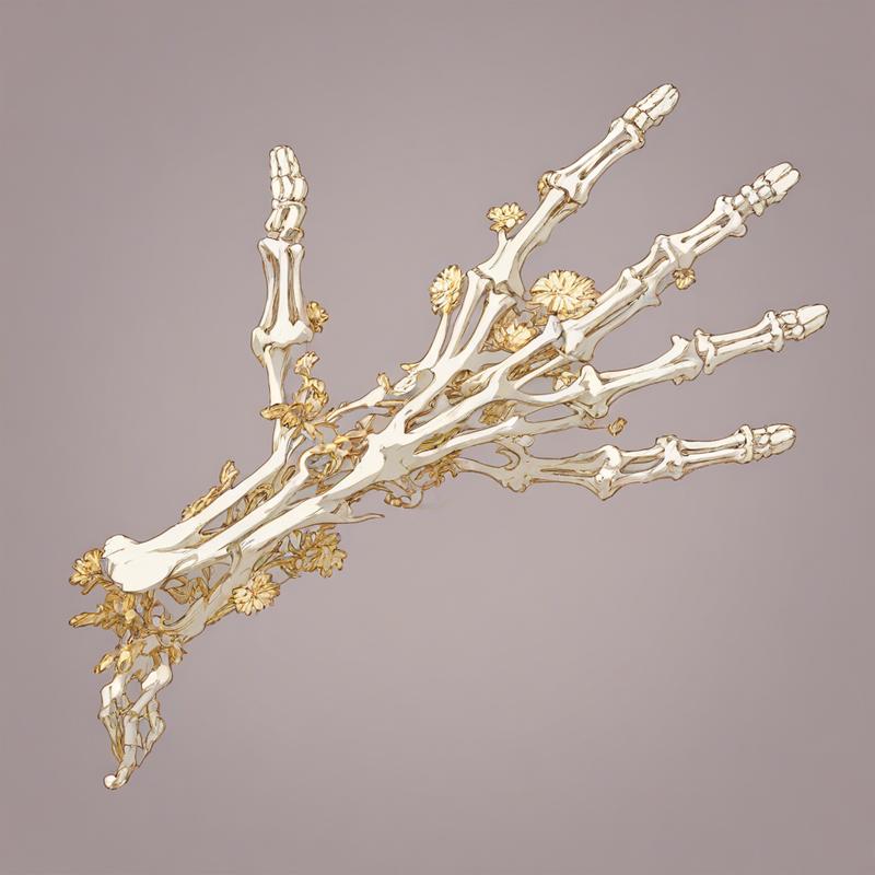 Intricate bone sculpture adorned with golden flowers