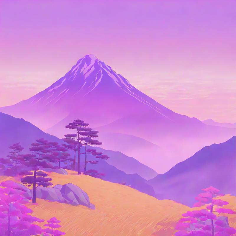 Majestic purple mountain dominates serene landscape