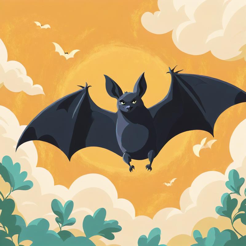 Menacing bat soars through orange sky