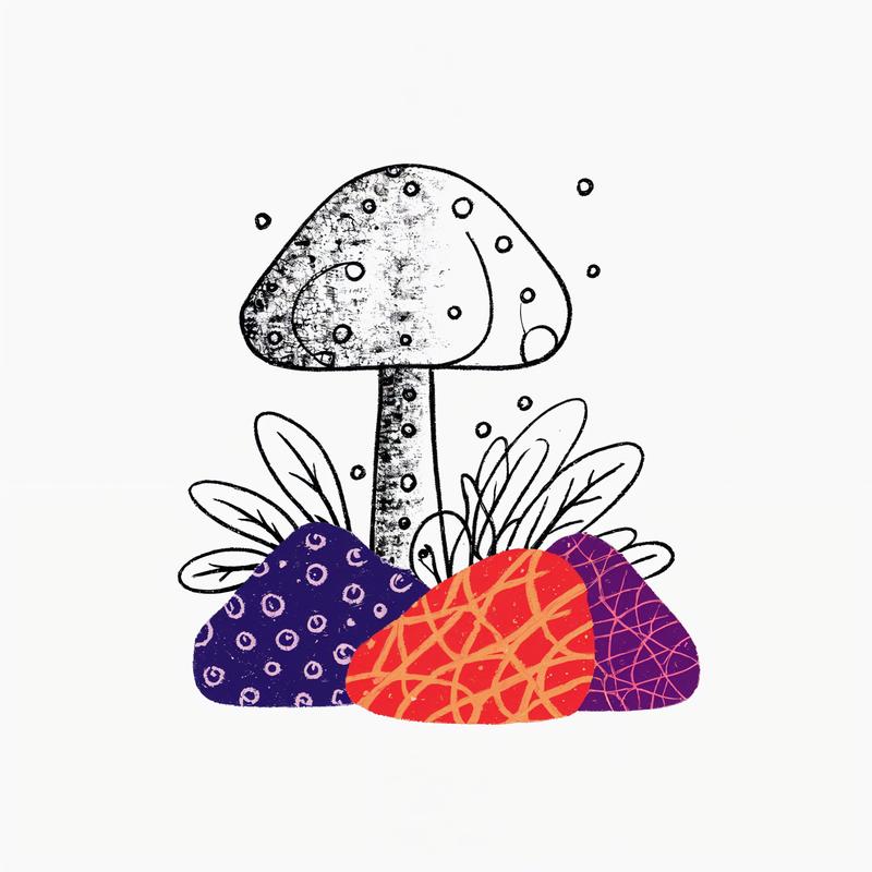 Mushroom and Patterned Shapes Illustrate Nature