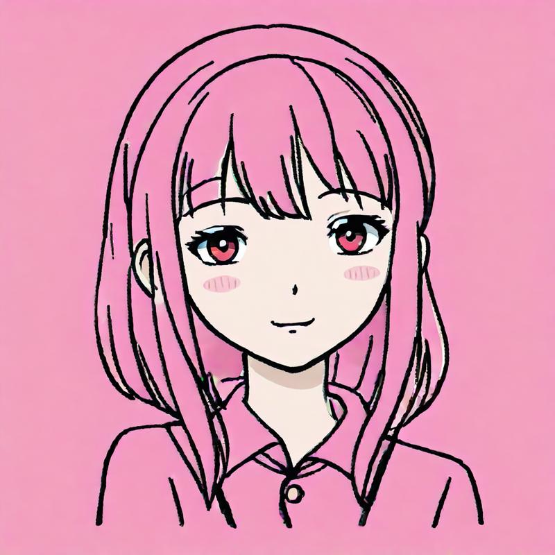 Pink-haired anime girl smiles cheerfully