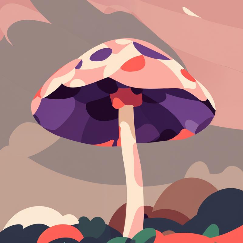 Psychedelic mushroom sprouts from vibrant landscape