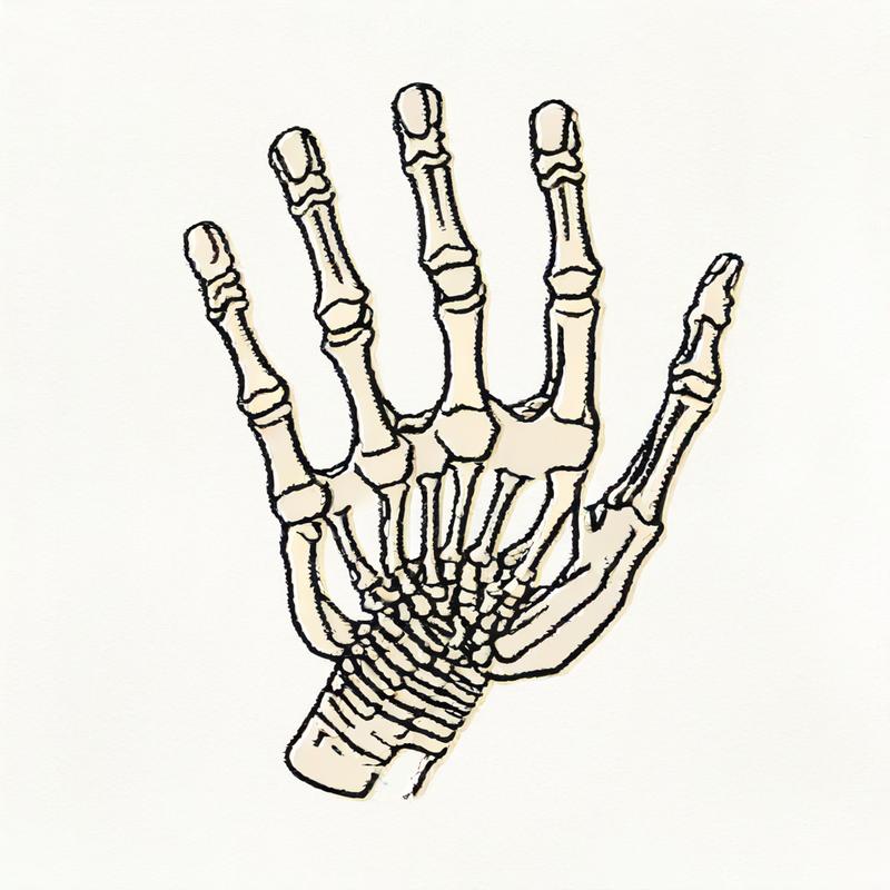 Skeletal hand illustration depicts bone structure