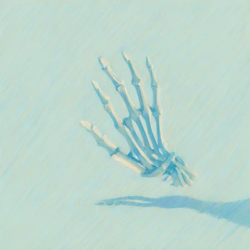 Skeletal hand reaches from misty depths