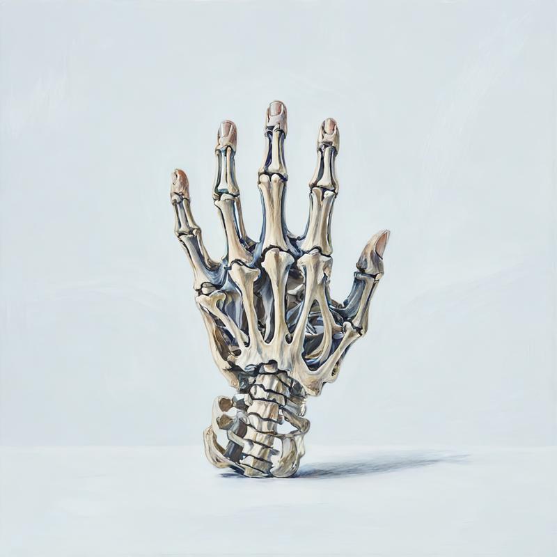 Skeletal hand reaches out from nothingness