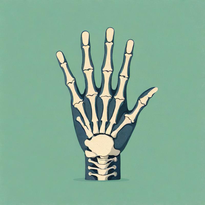 Skeletal hand reaches out from within