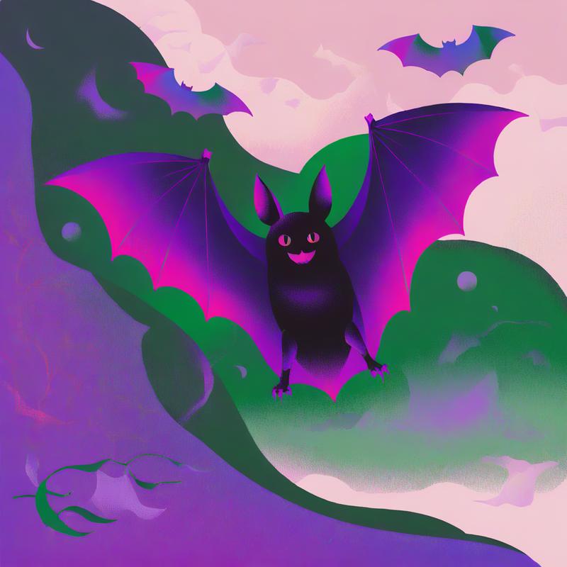 Vibrant bats soar through twilight skies