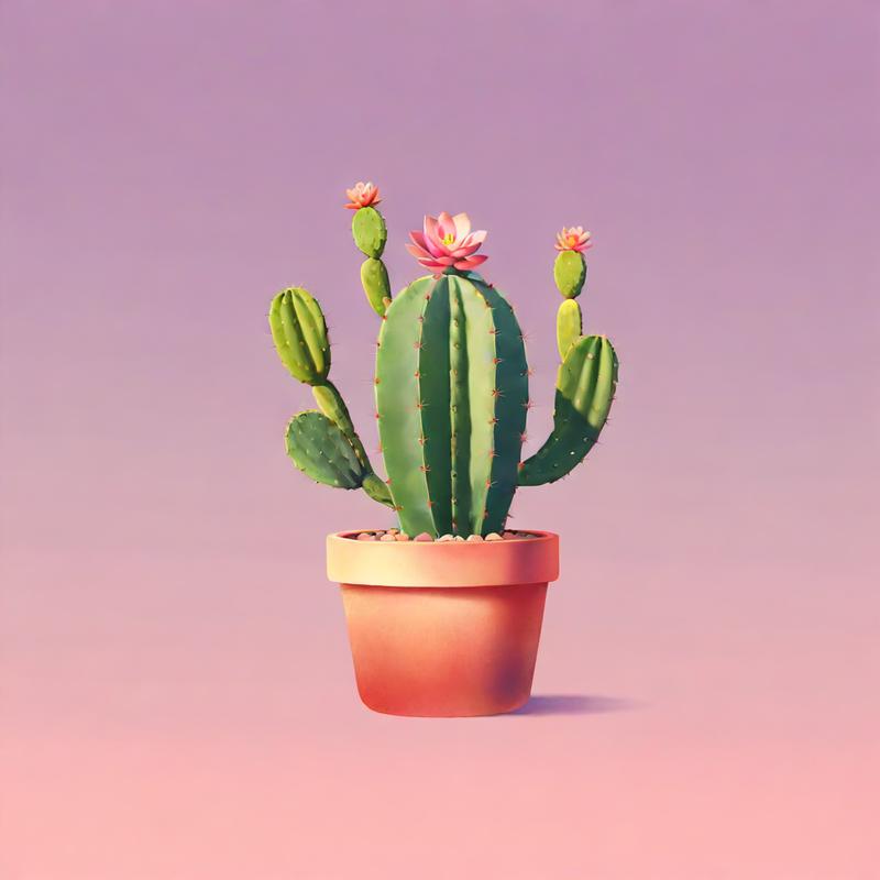 Vibrant cactus blooms in terracotta pot