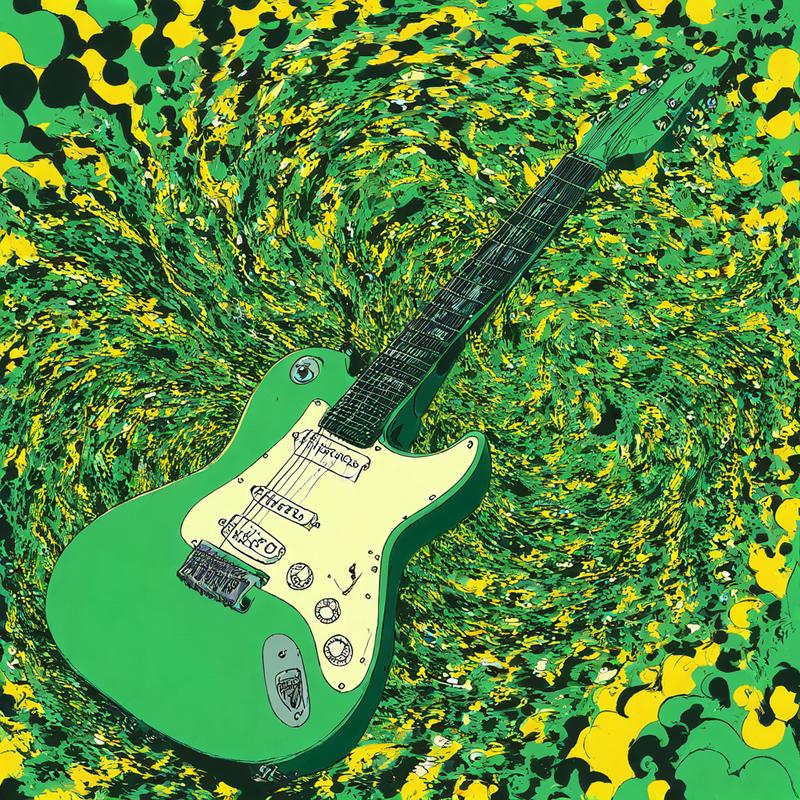 Vibrant guitar emerges from colorful swirls