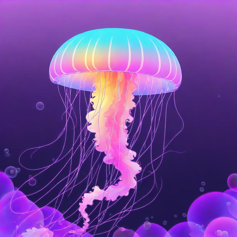 Vibrant jellyfish drifts through cosmic waters