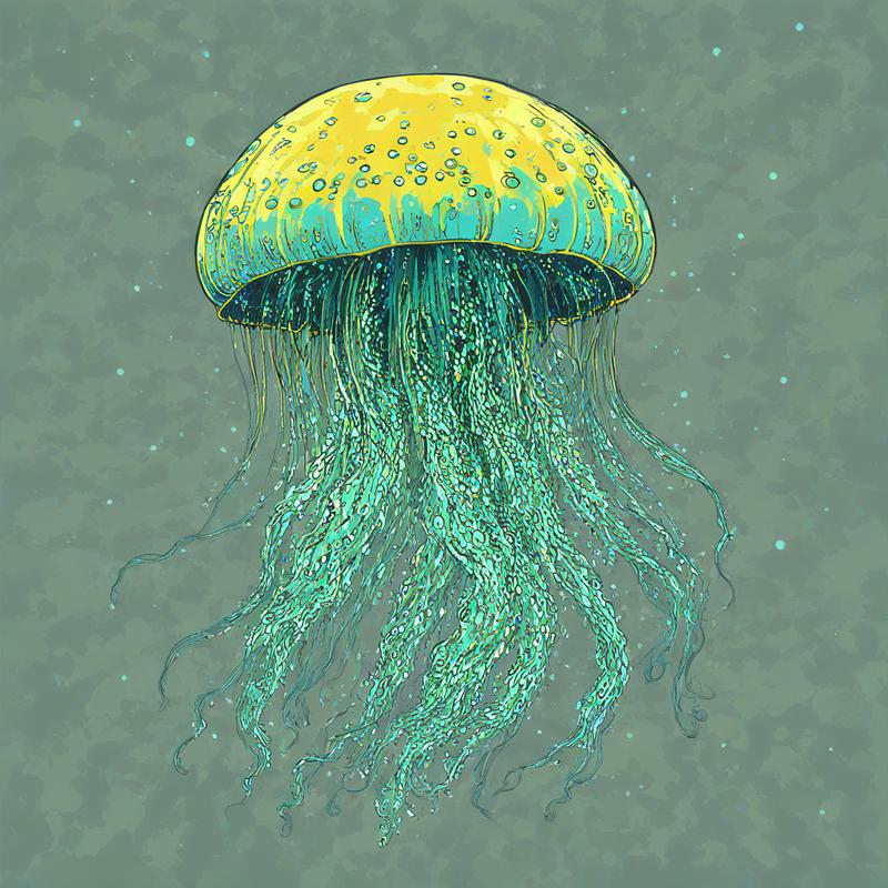 Vibrant jellyfish drifts through ocean currents