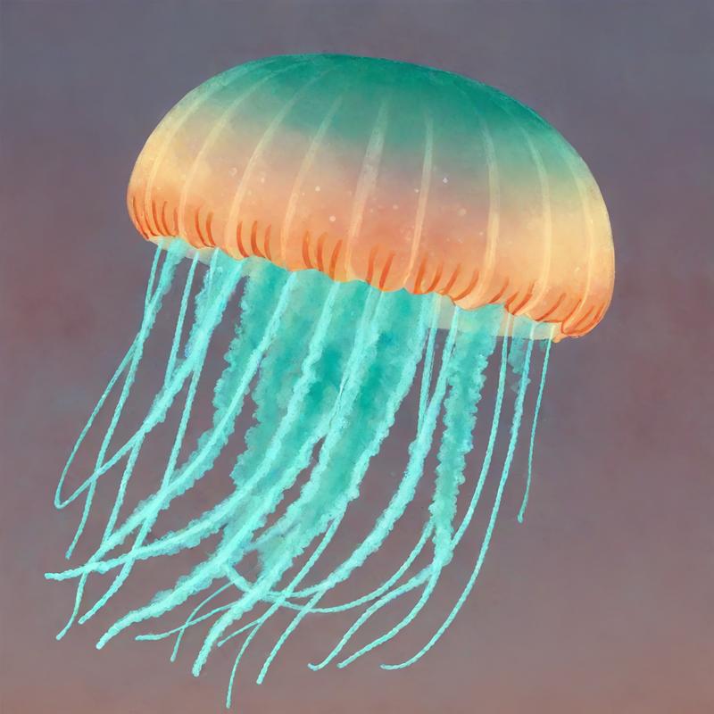 Vibrant jellyfish drifts through ocean currents