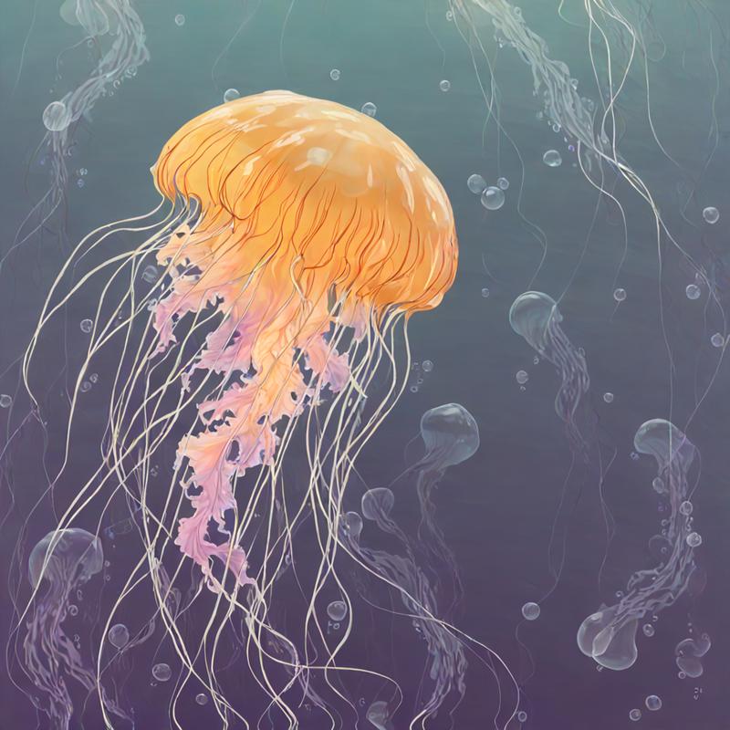 Vibrant jellyfish drifts through ocean currents