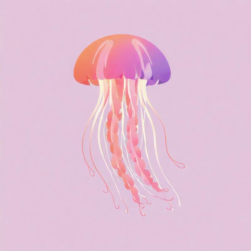 Vibrant jellyfish drifts through pastel waters