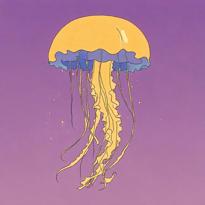 Vibrant jellyfish drifts through purple waters