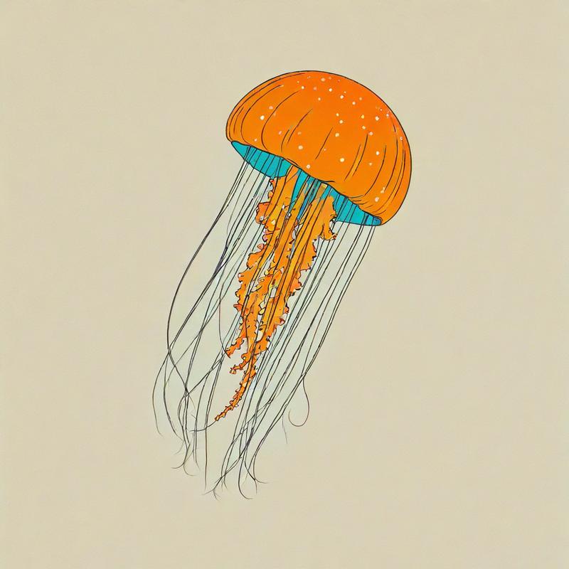 Vibrant jellyfish drifts with trailing tentacles