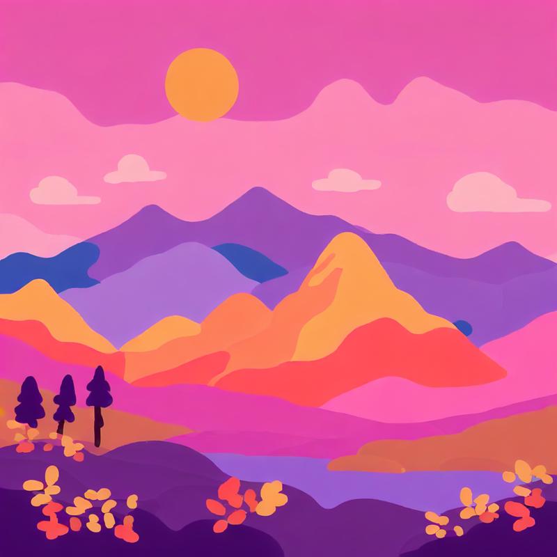 Vibrant mountains bask in sunset hues