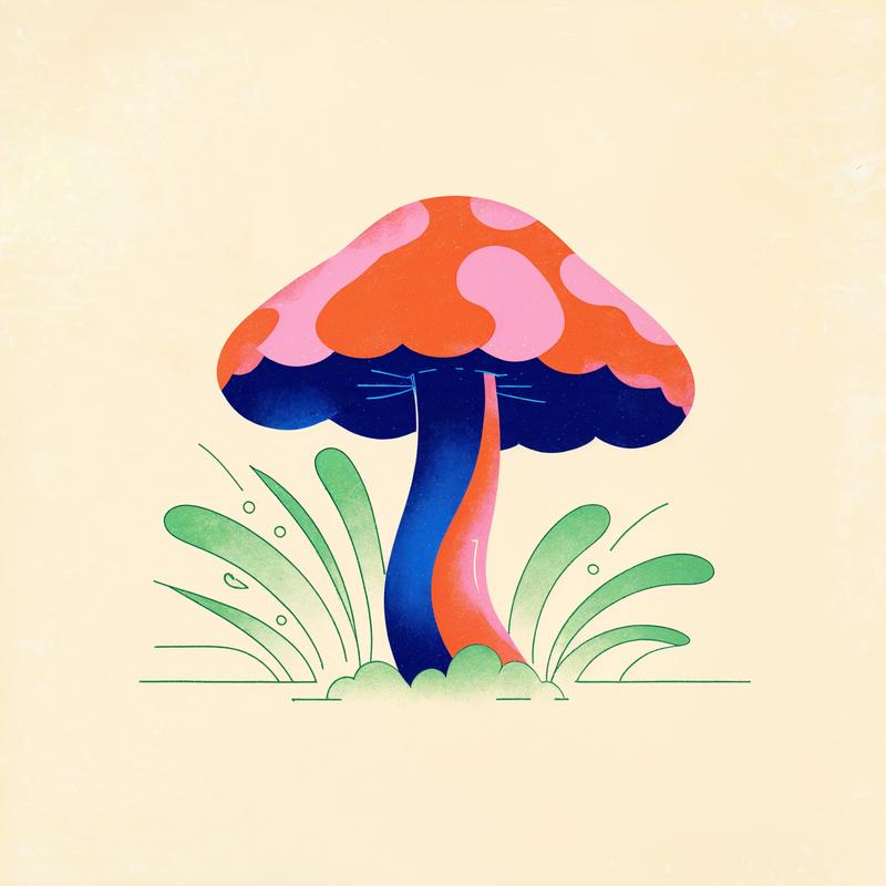 Vibrant mushroom emerges from verdant foliage