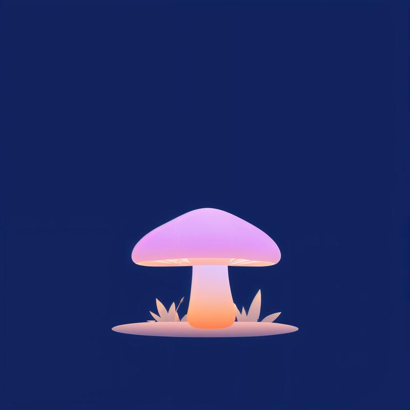 Vibrant mushroom glows in dark surroundings