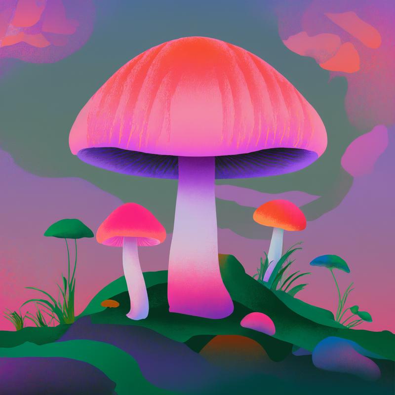 Vibrant Mushrooms Flourish in Psychedelic Landscape