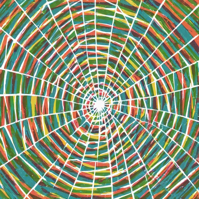 Vibrant spiral of colorful stripes radiates