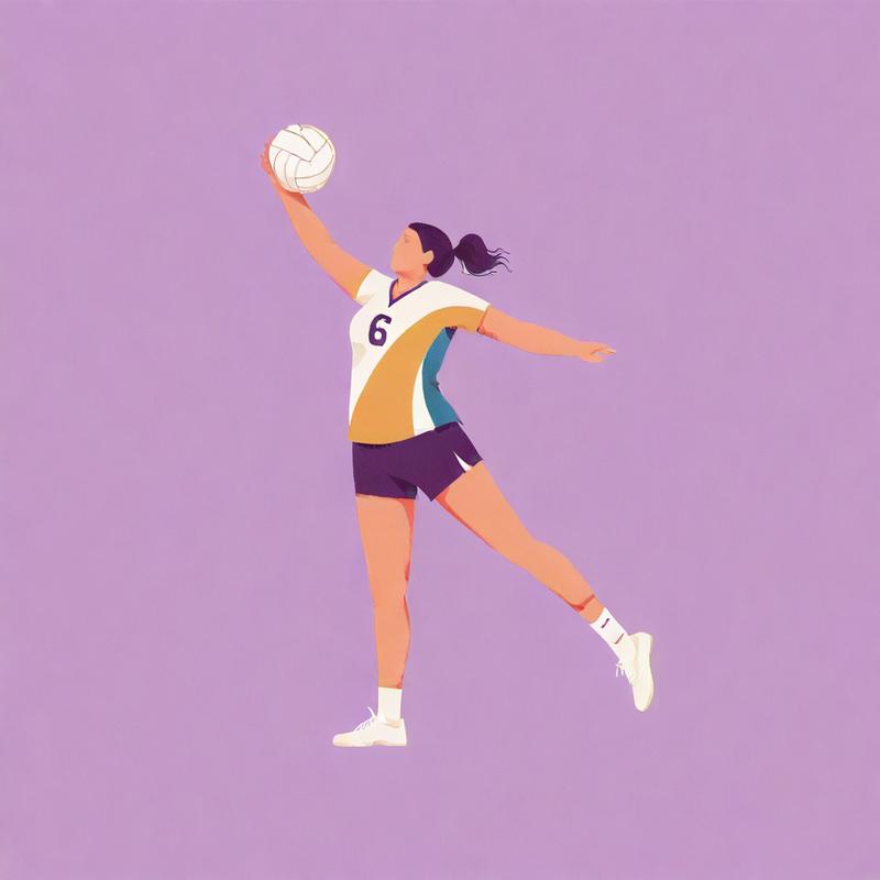 Volleyball player spikes ball mid-air